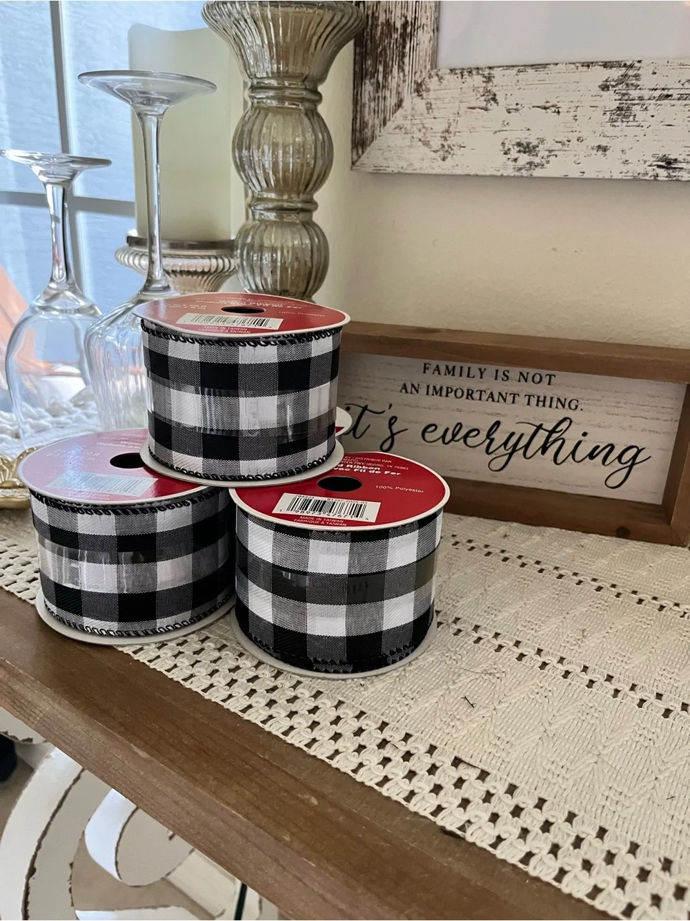 Black and White Buffalo Check Ribbon - 4 Spools